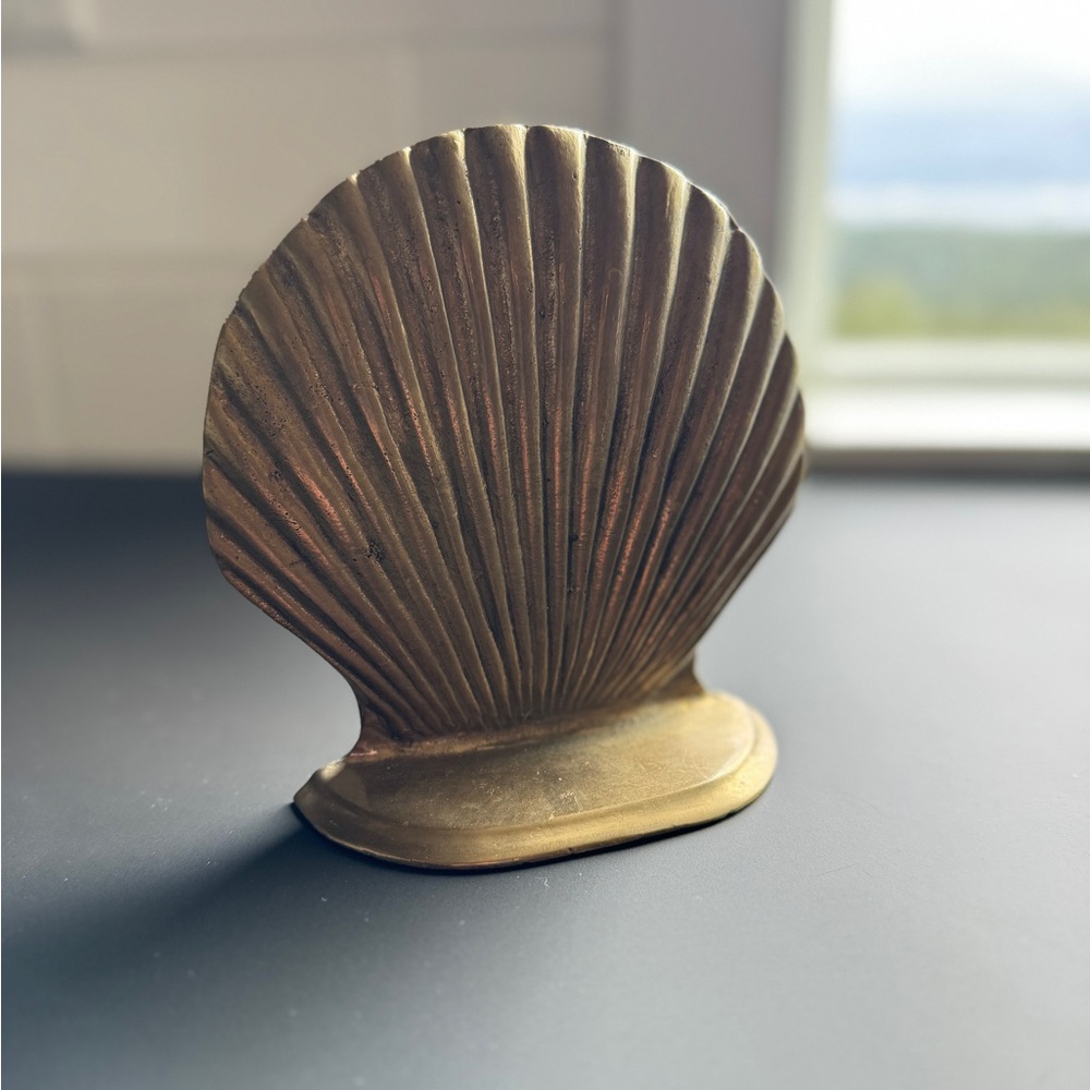 Vintage Solid Brass Shell Bookend